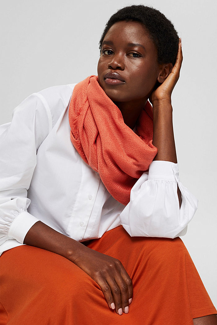 Recycled: plain-coloured woven scarf in a snood design, TERRACOTTA, detail image number 1