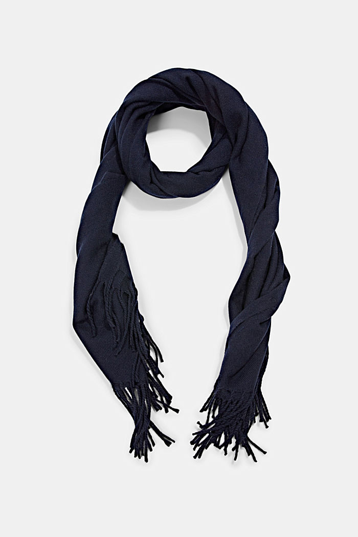 Recycled, extra-soft woven scarf with fringing, NAVY, overview