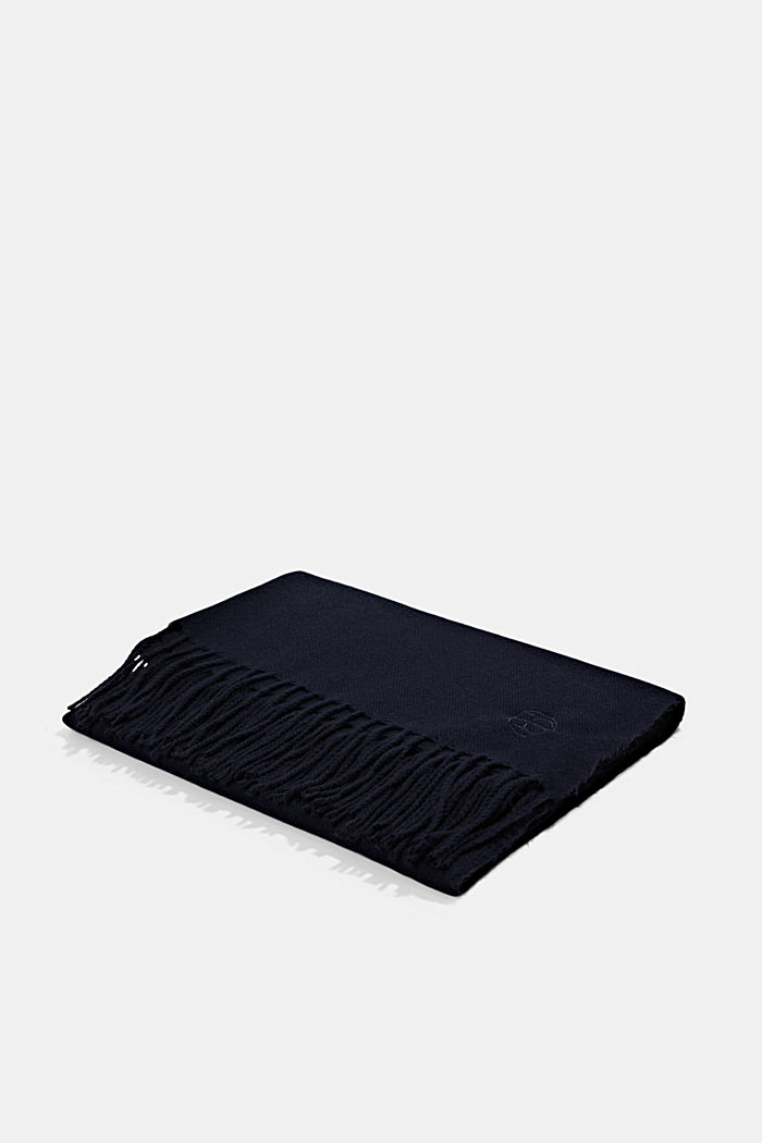 Recycled, extra-soft woven scarf with fringing, NAVY, detail image number 3