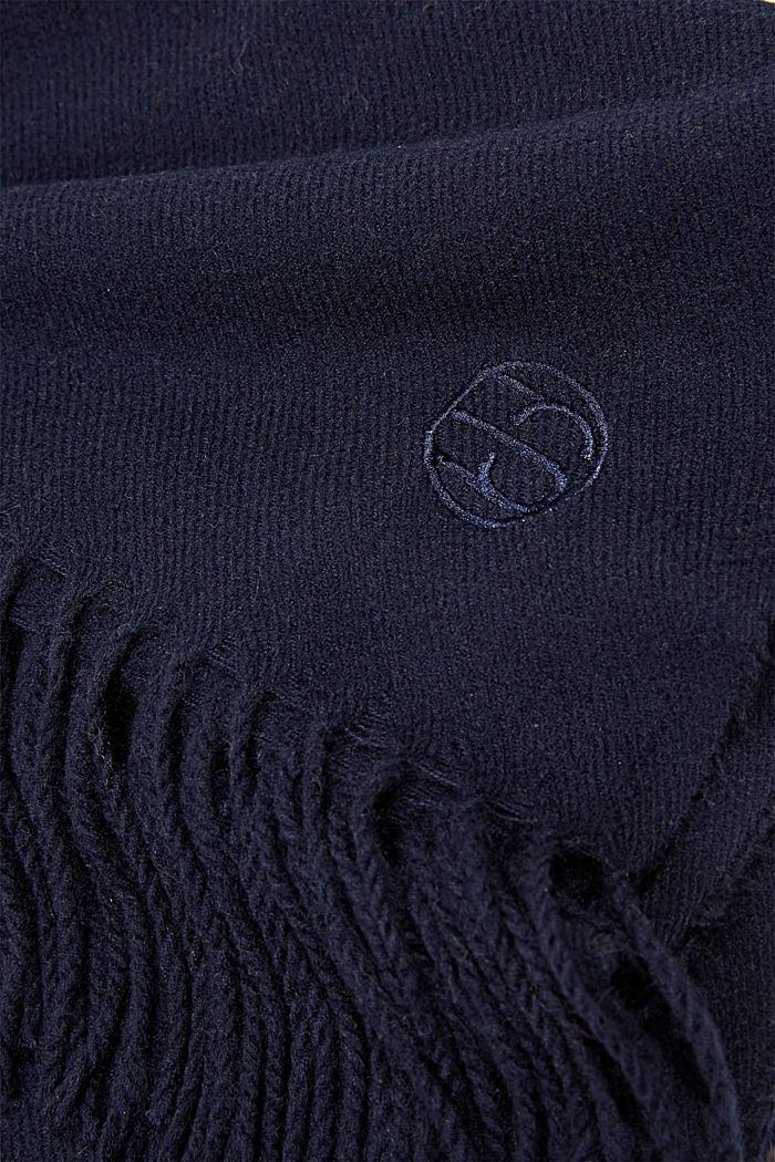 Recycled, extra-soft woven scarf with fringing, NAVY, detail image number 2