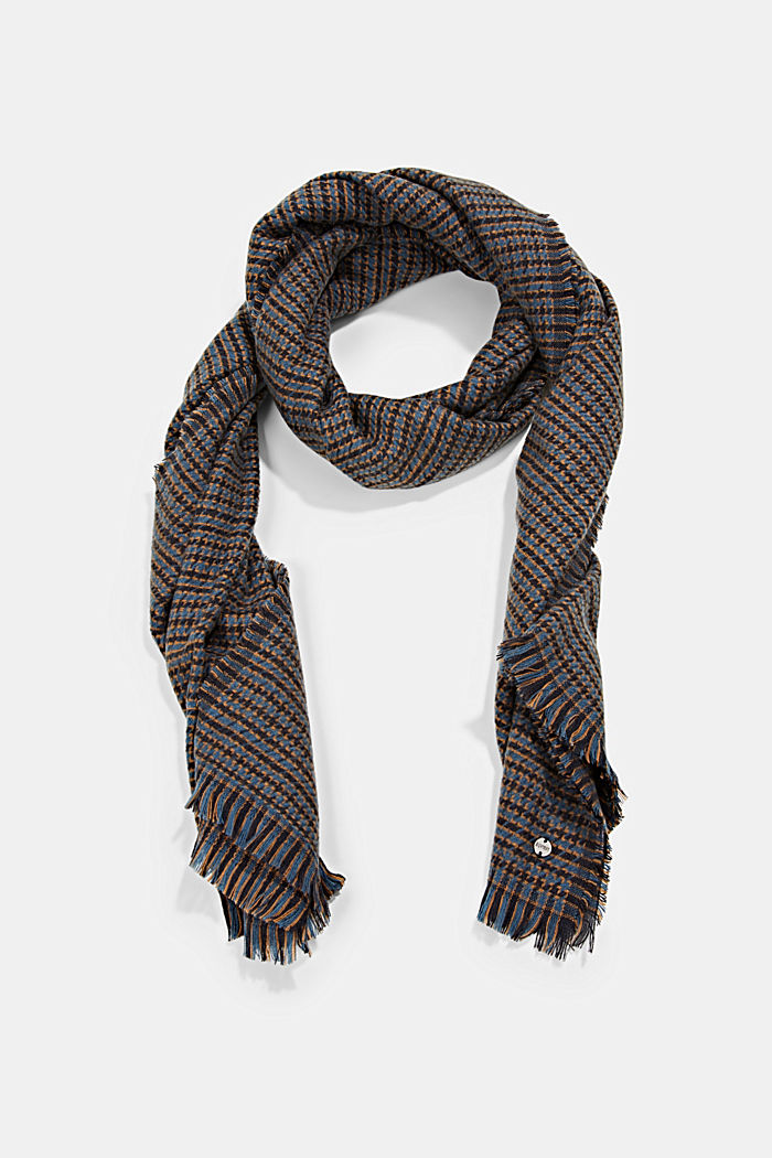 Recycled: houndstooth woven scarf, GREY BLUE, detail image number 0