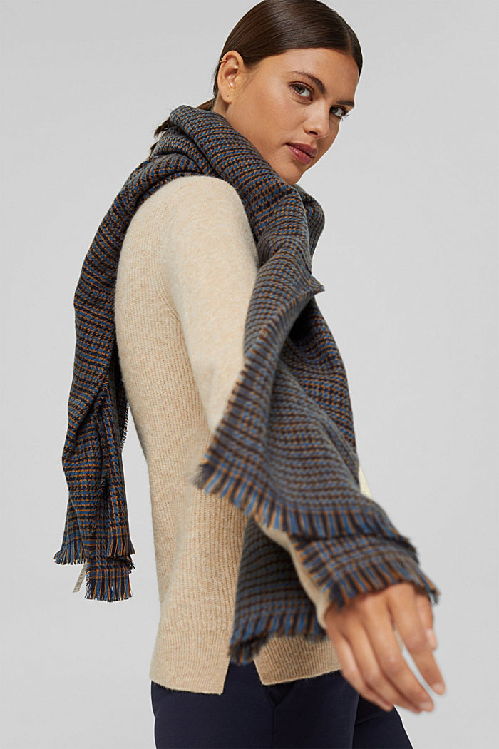 Recycled: houndstooth woven scarf, GREY BLUE, detail image number 4