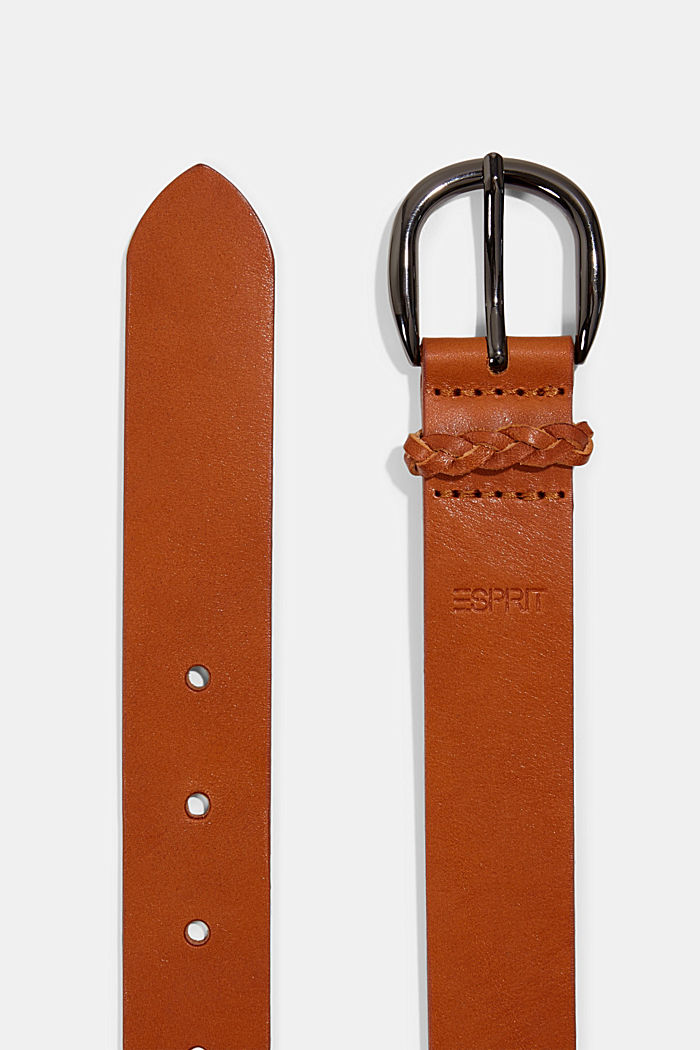 Leather belt with a woven loop, RUST BROWN, detail image number 1
