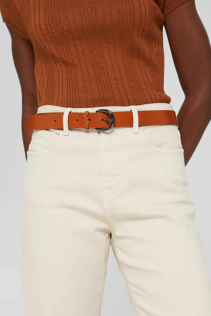 Leather belt with a woven loop, RUST BROWN, detail image number 2