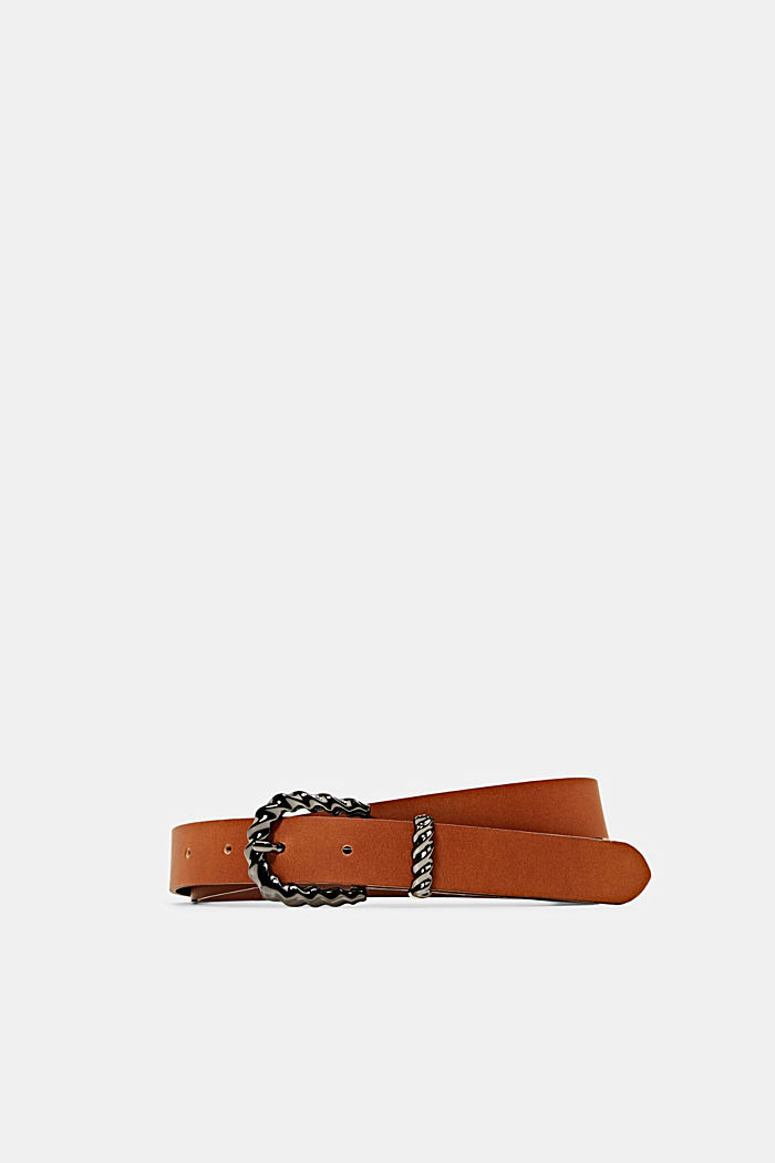 Leather belt with decorative metal buckle, RUST BROWN, detail image number 0