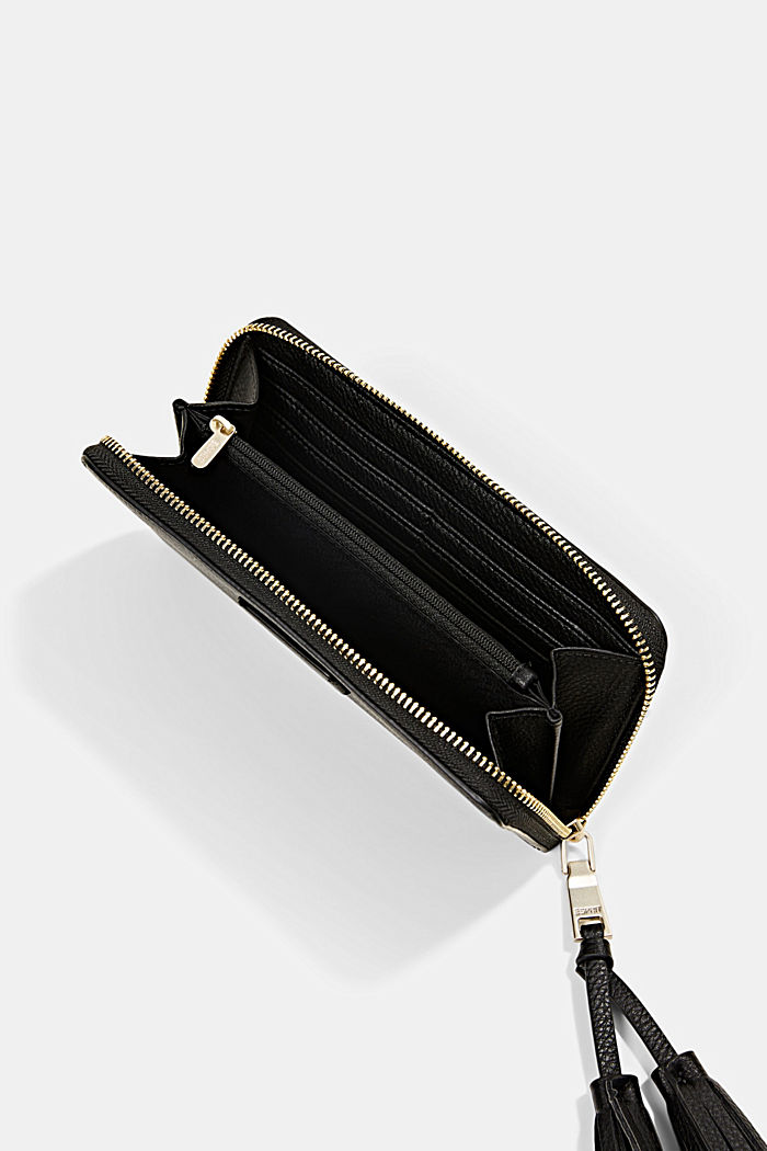 Portafoglio in similpelle con ciondolo con nappe, BLACK, detail image number 3