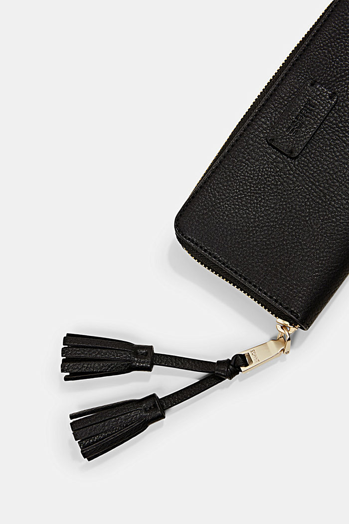 Faux leather wallet with a tassel zip pull