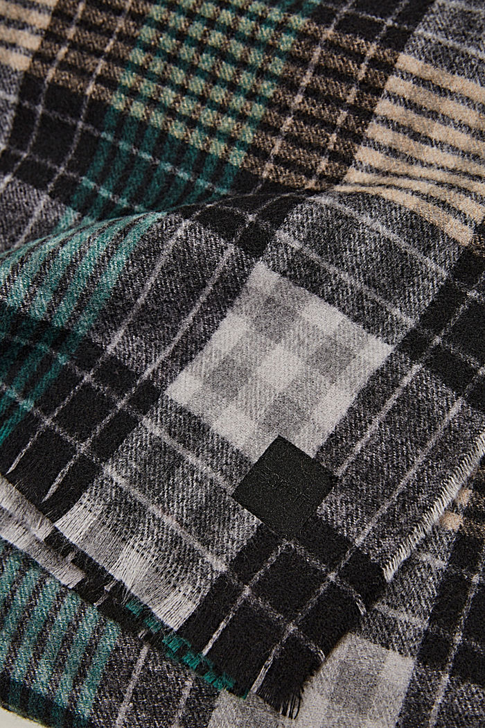 Gerecycled: zachte geweven sjaal met ruitmotief, TEAL GREEN, detail image number 2
