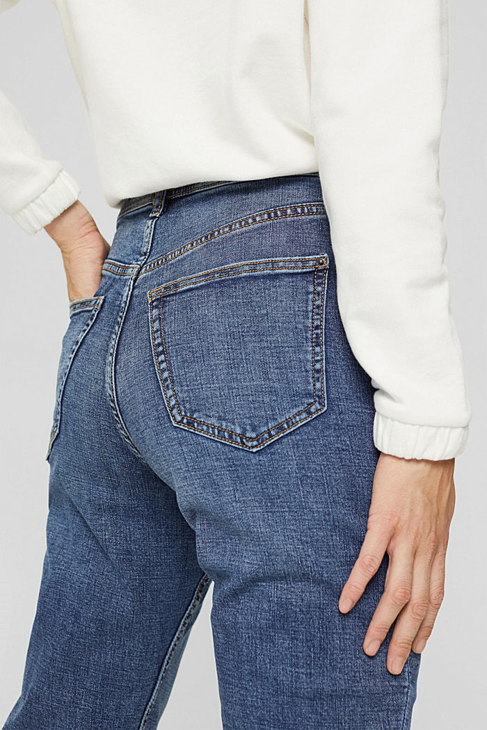 Cropped cotton blend jeans, BLUE MEDIUM WASHED, detail image number 2