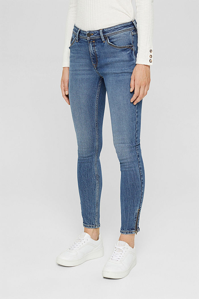 TENCEL™/organic cotton: jeans with zips, BLUE MEDIUM WASHED, detail image number 0