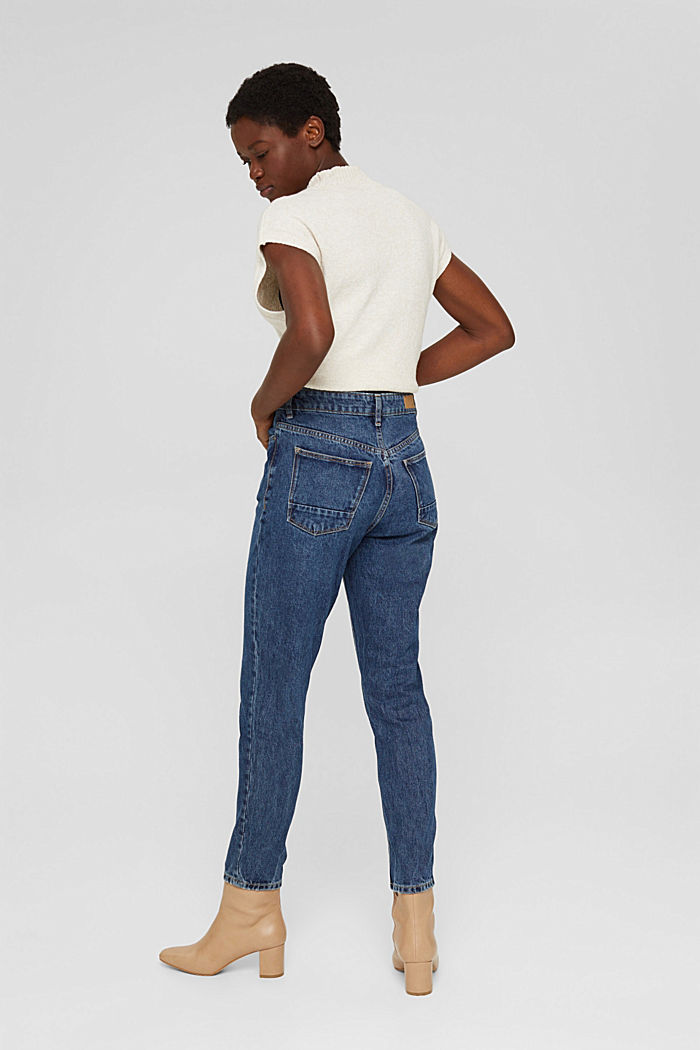 Cropped high-rise jeans, 100% organic cotton, BLUE DARK WASHED, detail image number 3