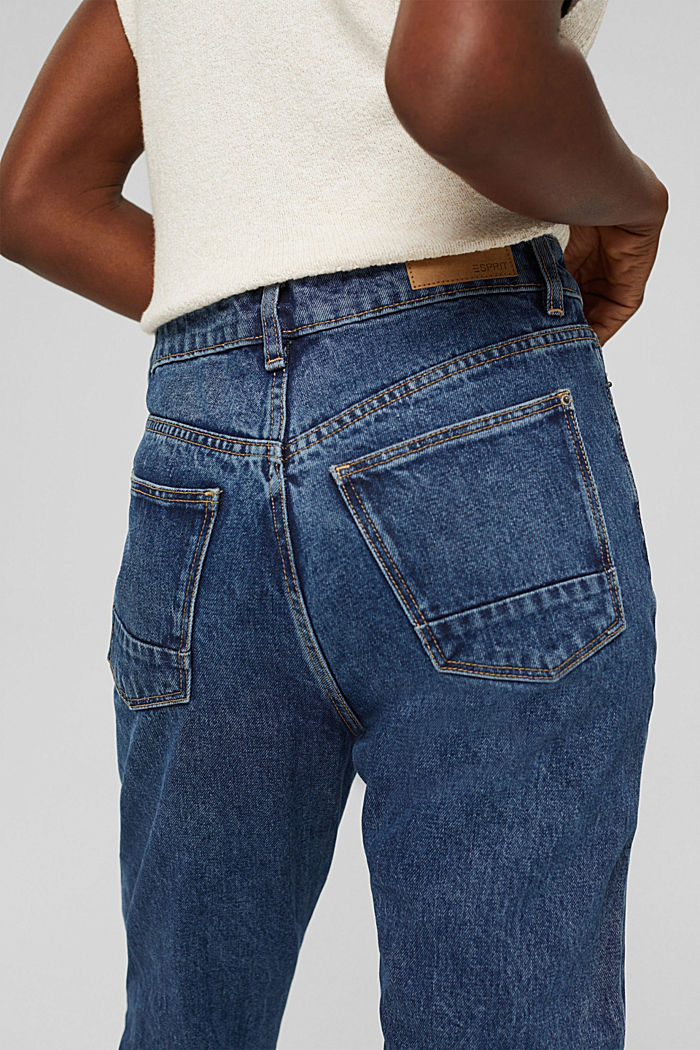 Cropped high-rise jeans, 100% organic cotton, BLUE DARK WASHED, detail image number 2