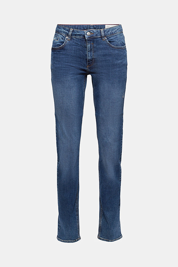 Washed stretch jeans made of organic cotton, BLUE DARK WASHED, overview