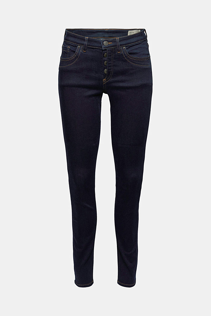 Jeans met knoopsluiting en kasjmier-touch, BLUE RINSE, detail image number 6