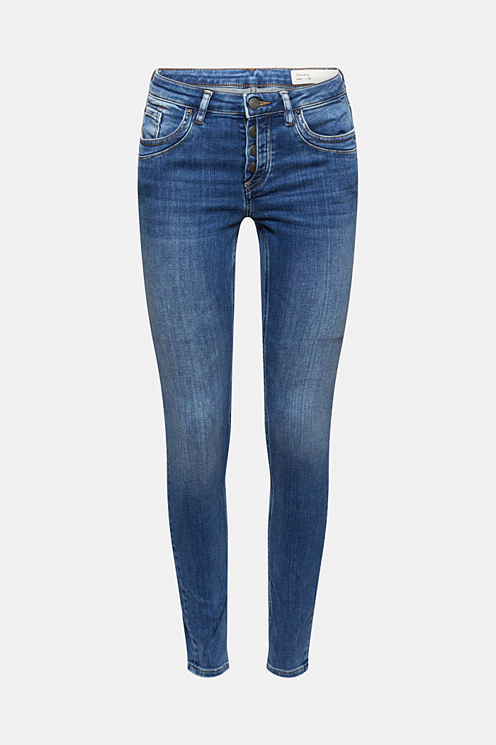 Button-fly jeans with a cashmere texture, BLUE MEDIUM WASHED, overview