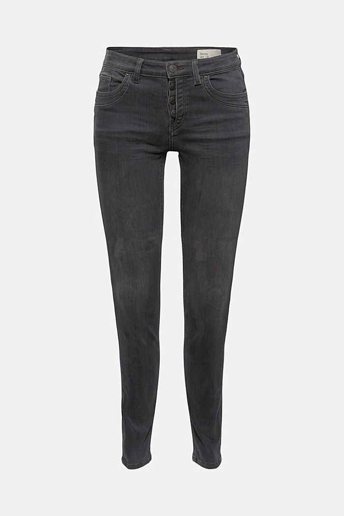 Jeans con abbottonatura ed effetto cashmere, BLACK DARK WASHED, overview