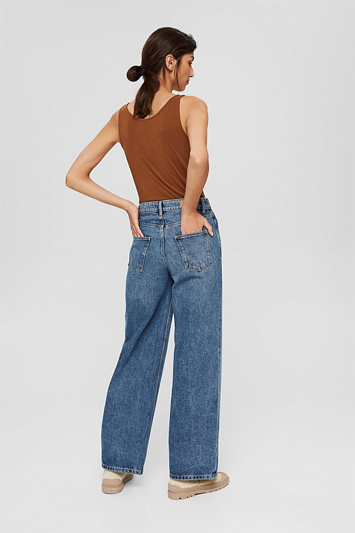Wide-leg jeans, 100% organic cotton, BLUE MEDIUM WASHED, detail image number 3