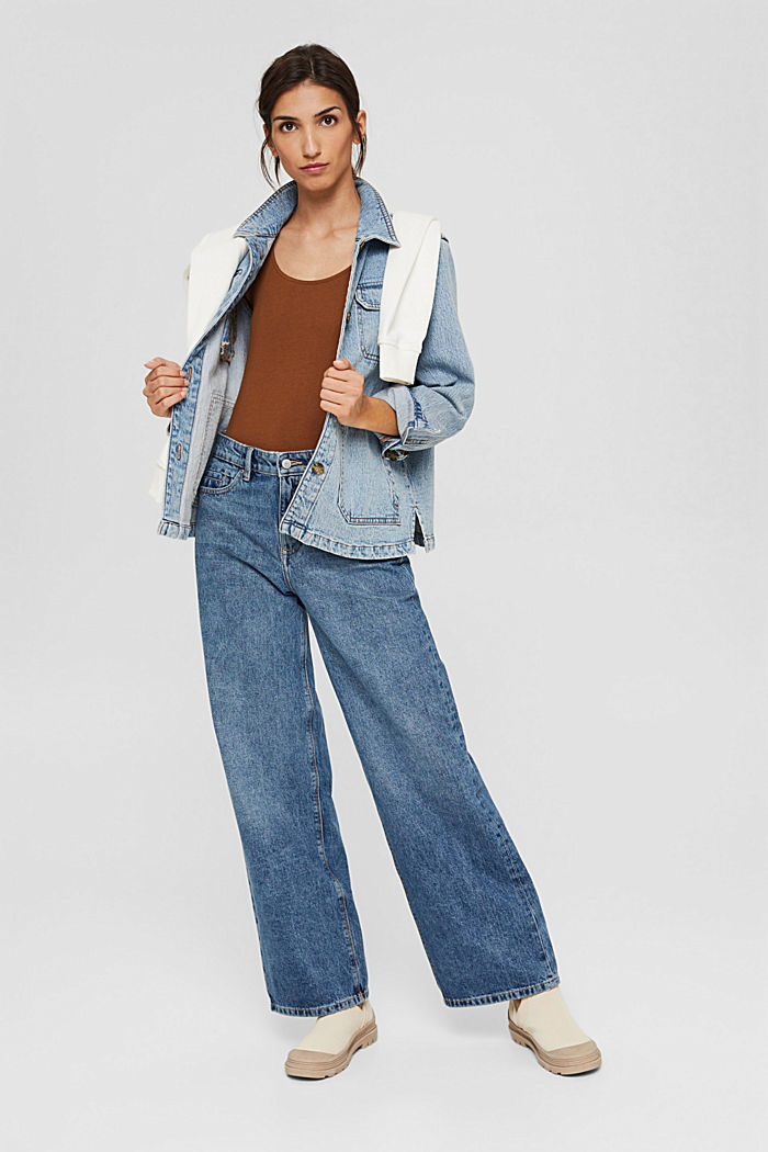 Wide-leg jeans, 100% organic cotton, BLUE MEDIUM WASHED, detail image number 1
