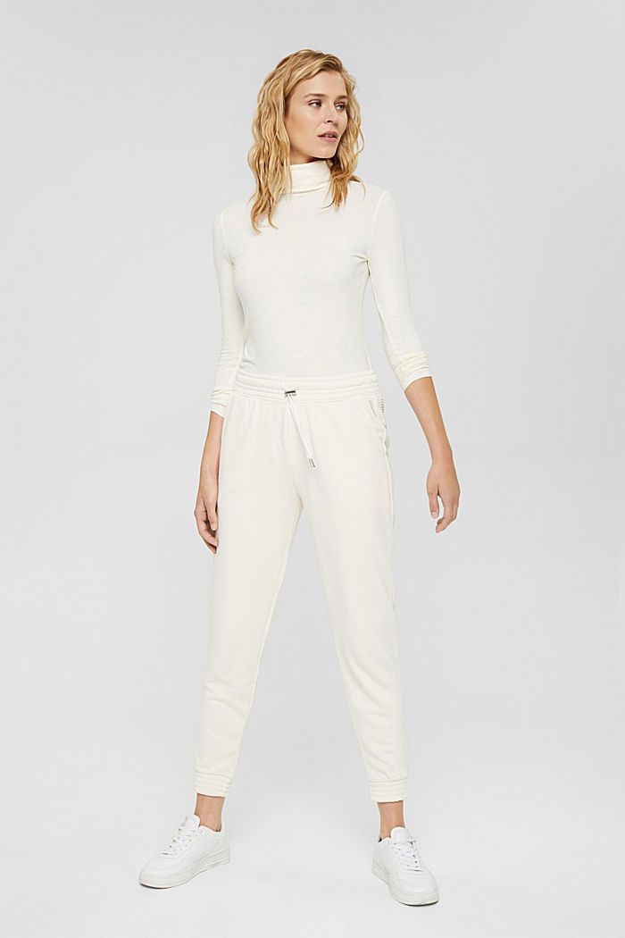 Extra-soft tracksuit bottoms with organic cotton, OFF WHITE, overview