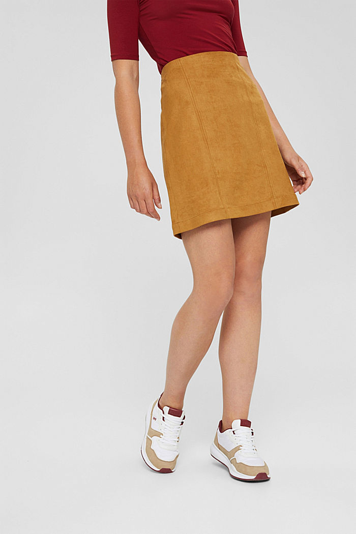 Faux suede mini skirt, CAMEL, detail image number 0