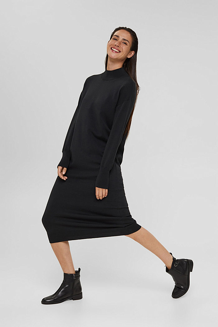 Knitted dress in blended cotton, BLACK, detail image number 1