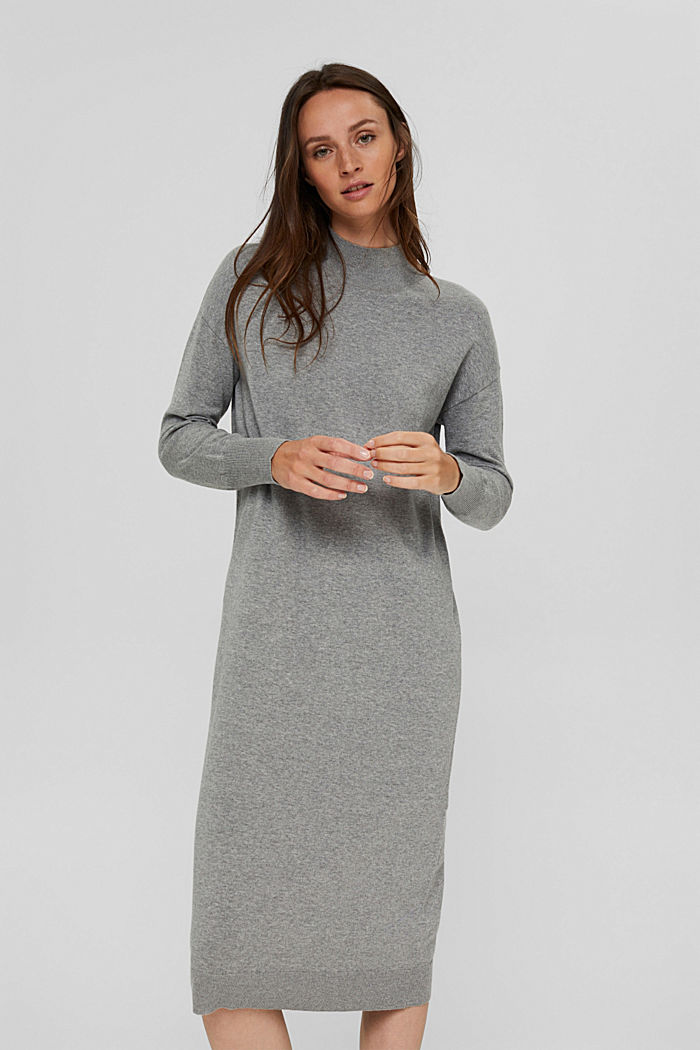 Knitted dress in blended cotton, MEDIUM GREY, detail image number 0