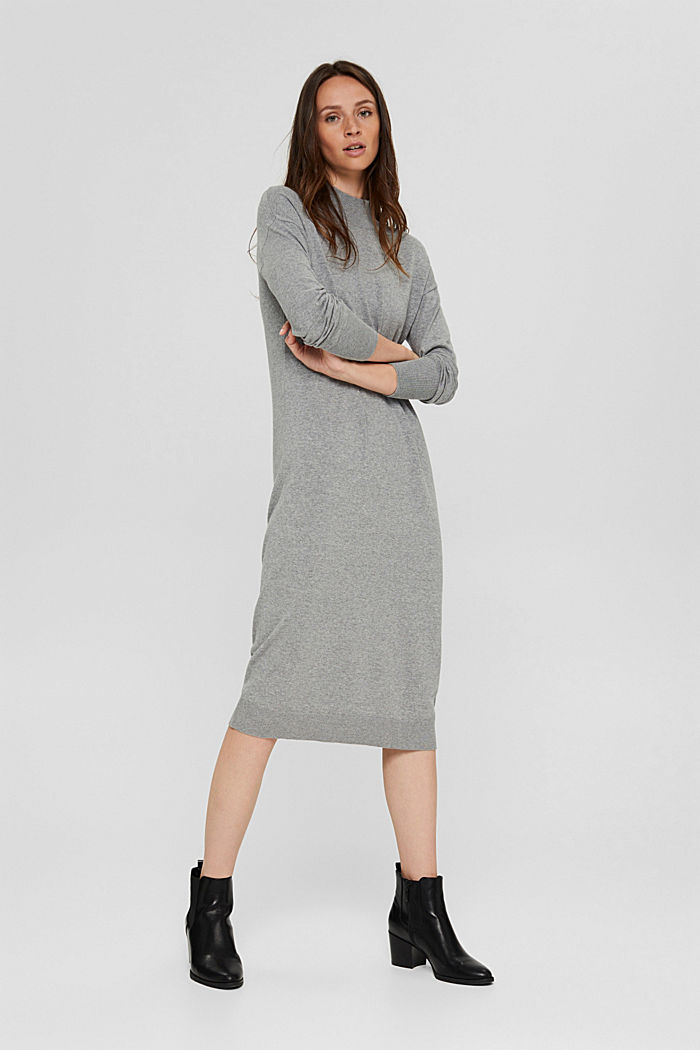 Knitted dress in blended cotton, MEDIUM GREY, detail image number 1