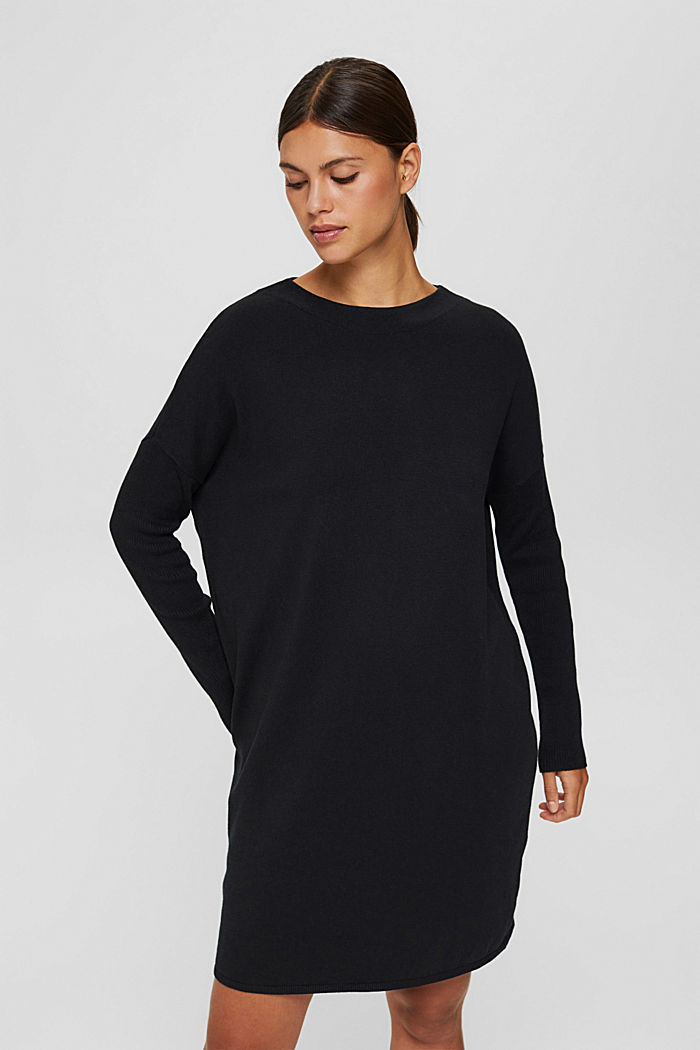 Knitted dress in blended cotton, BLACK, detail image number 0
