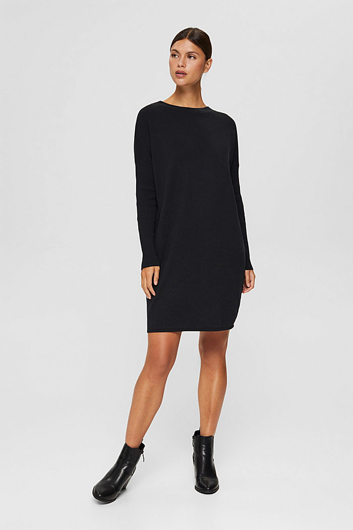 Knitted dress in blended cotton, BLACK, detail image number 1