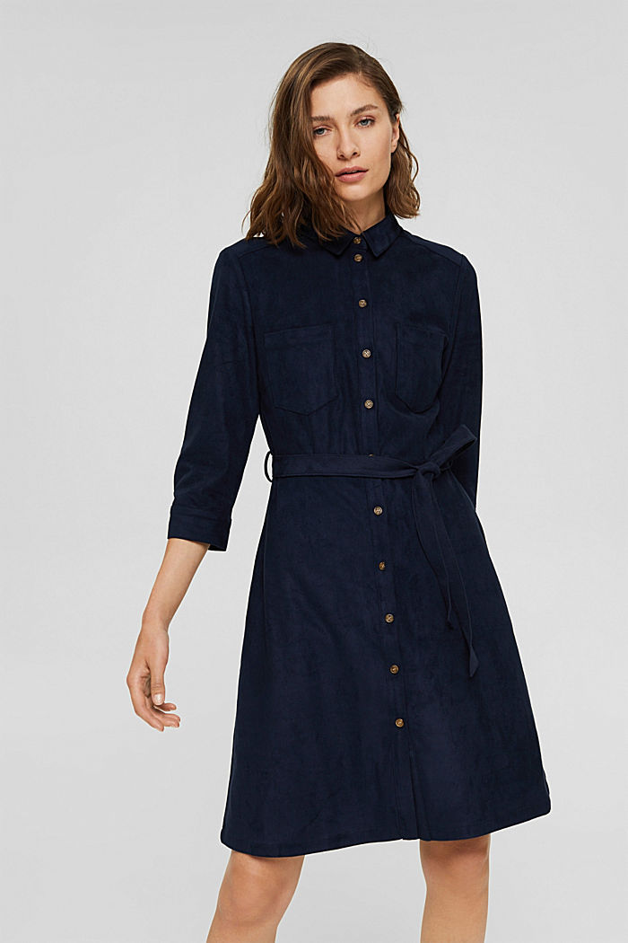 Recycled: faux leather shirt dress, NAVY, overview
