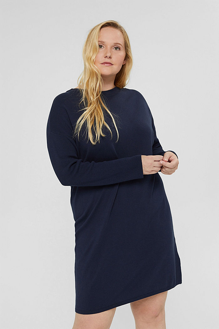 CURVY knitted dress made of blended organic cotton, NAVY, overview