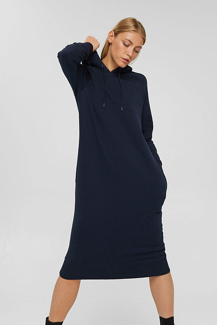Hooded sweatshirt dress made of 100% cotton, NAVY, detail image number 0