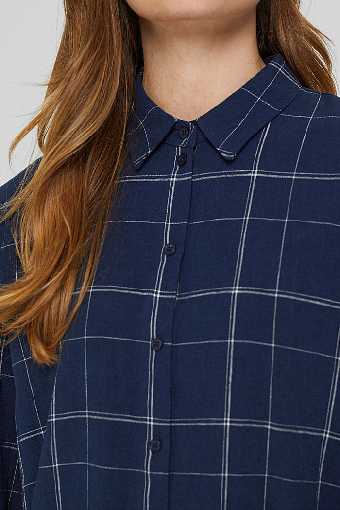 Check shirt blouse in blended linen, NAVY, detail image number 2