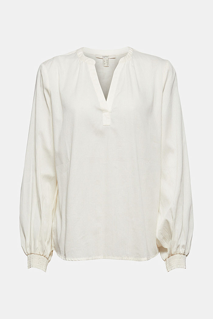 Blusa con righe strutturate, 100% cotone, OFF WHITE, overview
