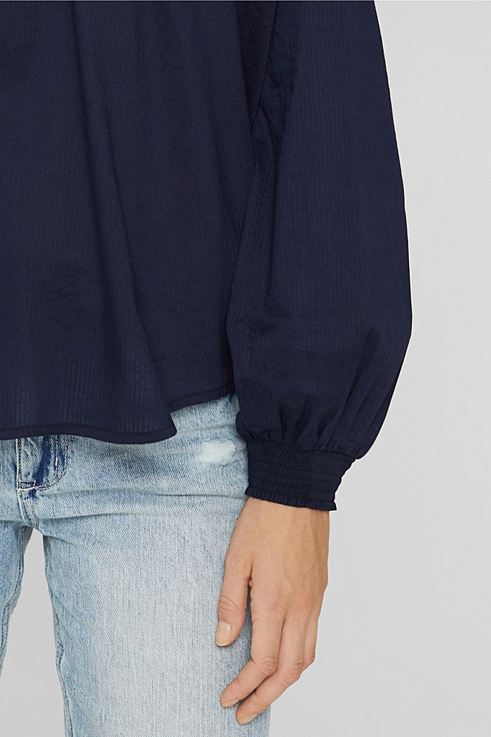 Blusa con righe strutturate, 100% cotone, NAVY, detail image number 2