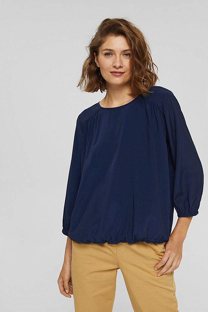 Blouse with an elasticated hem, LENZING™ ECOVERO™, NAVY, detail image number 0