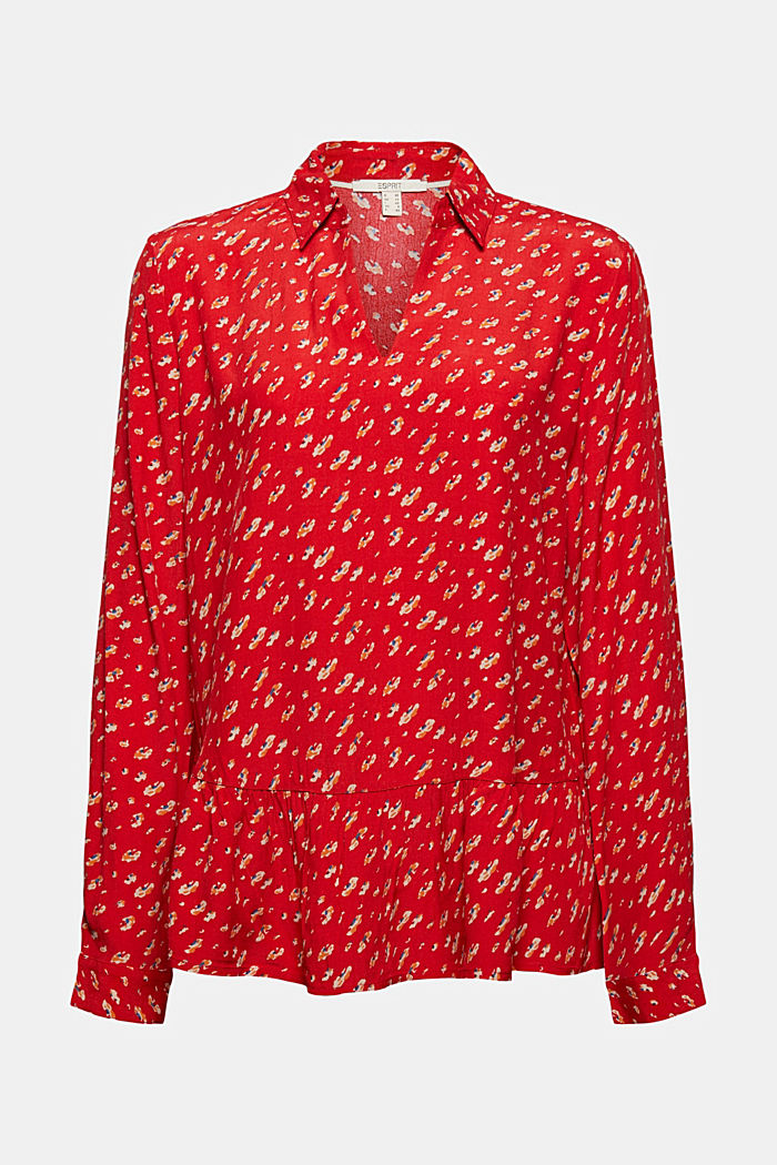 Print blouse with a peplum, LENZING™ ECOVERO™, RED, overview