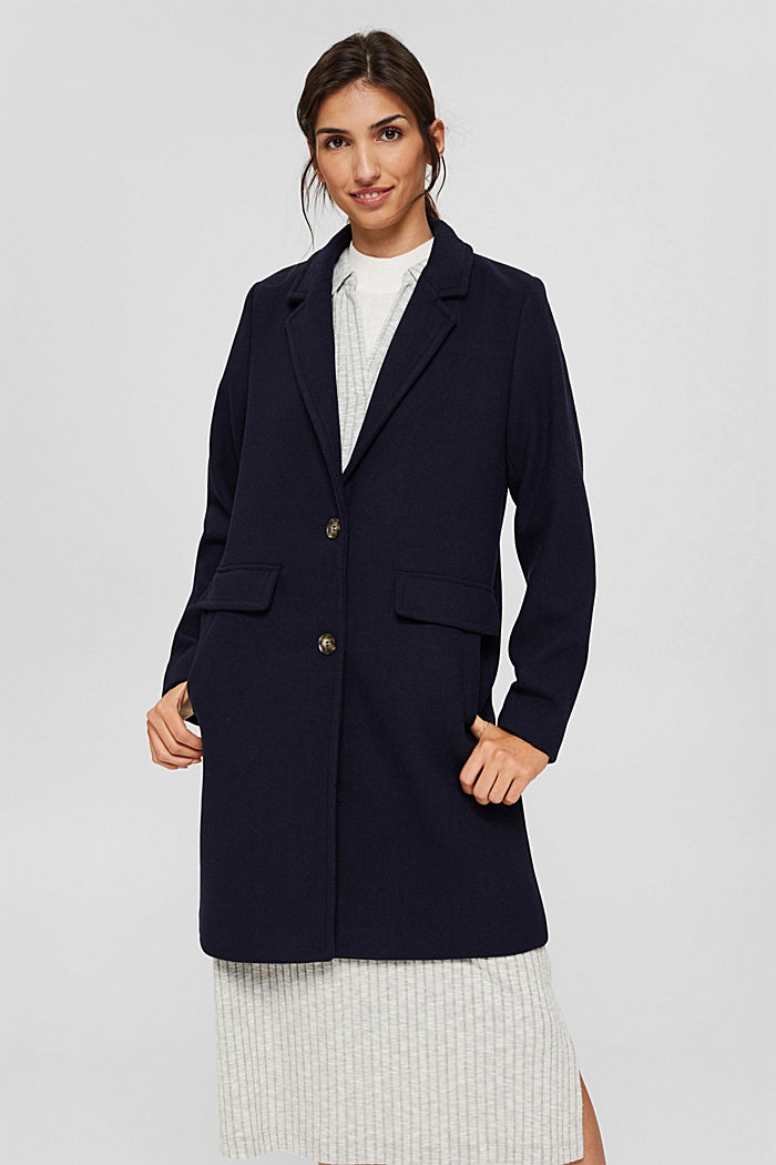 Recycled: blended wool coat with a lapel collar, NAVY, detail image number 5