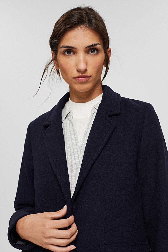 Recycled: blended wool coat with a lapel collar, NAVY, detail image number 6