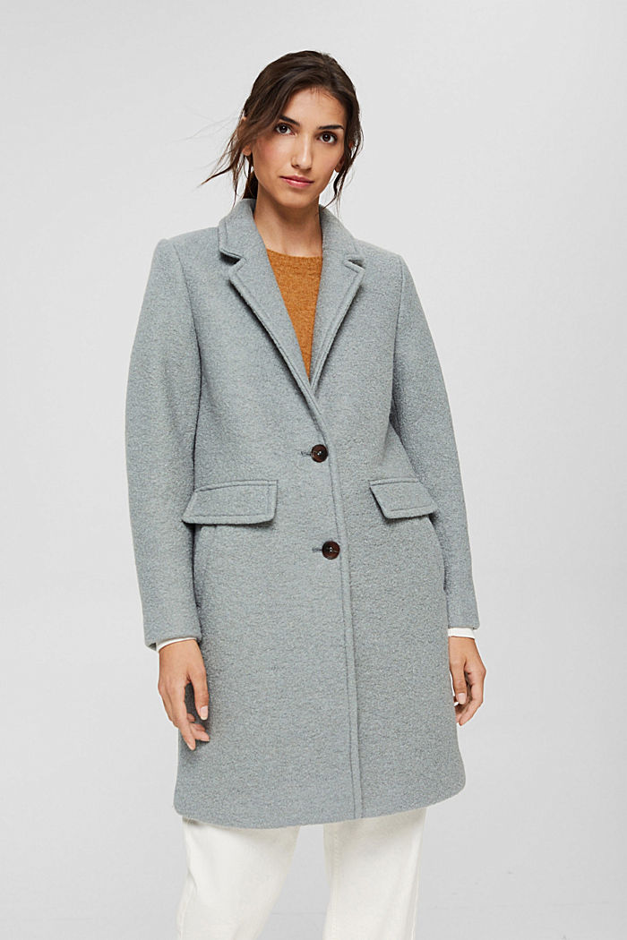 Recycled: blended wool bouclé blazer coat, DUSTY GREEN, overview