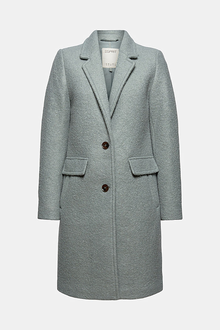 Recycled: blended wool bouclé blazer coat, DUSTY GREEN, overview