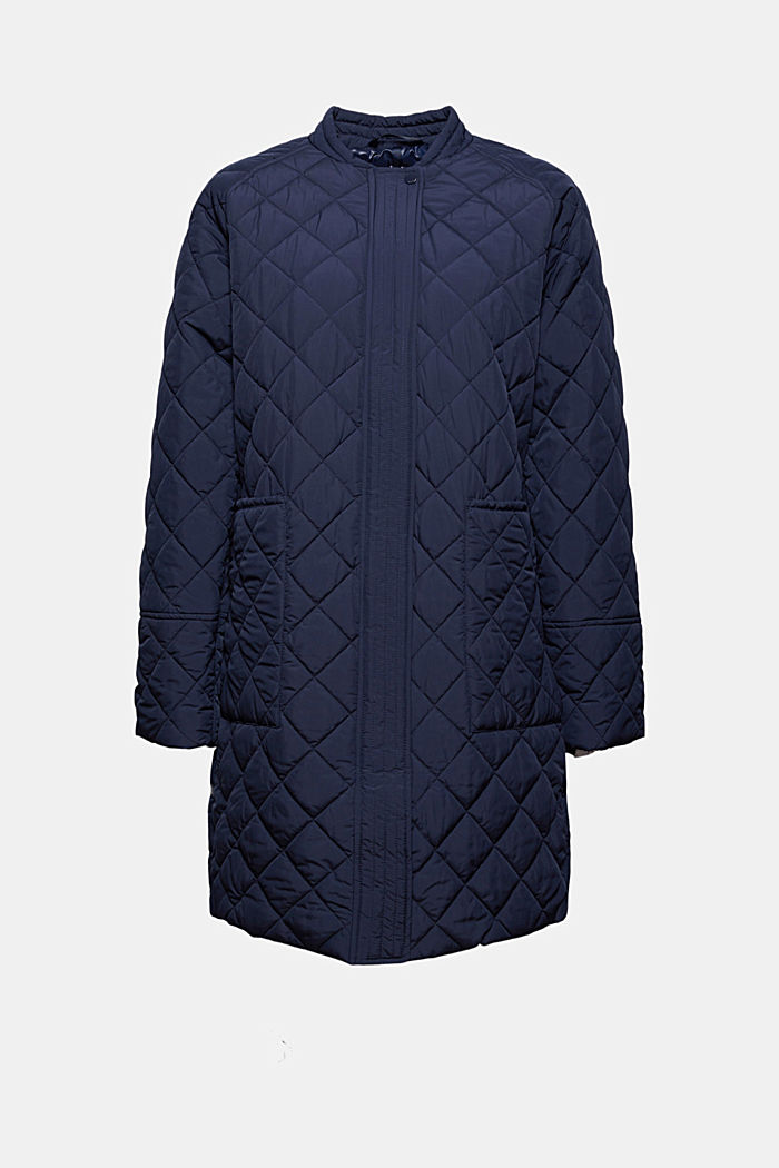 Recycled: diamond pattern quilted coat, NAVY, overview
