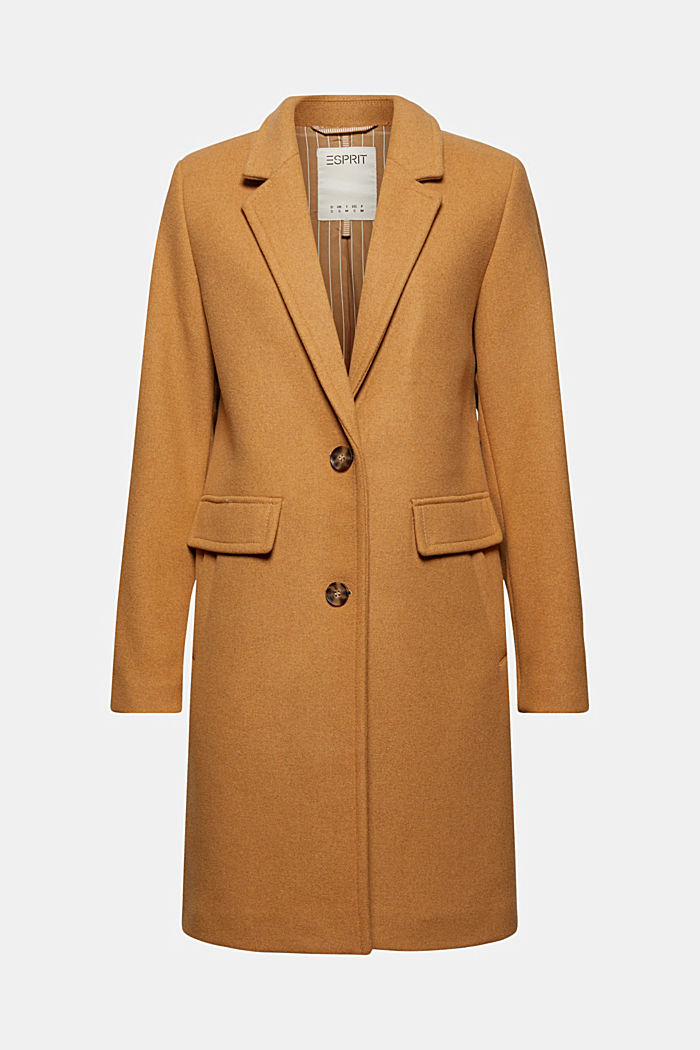 Recycled: blended wool coat with a lapel collar, CAMEL, detail image number 6