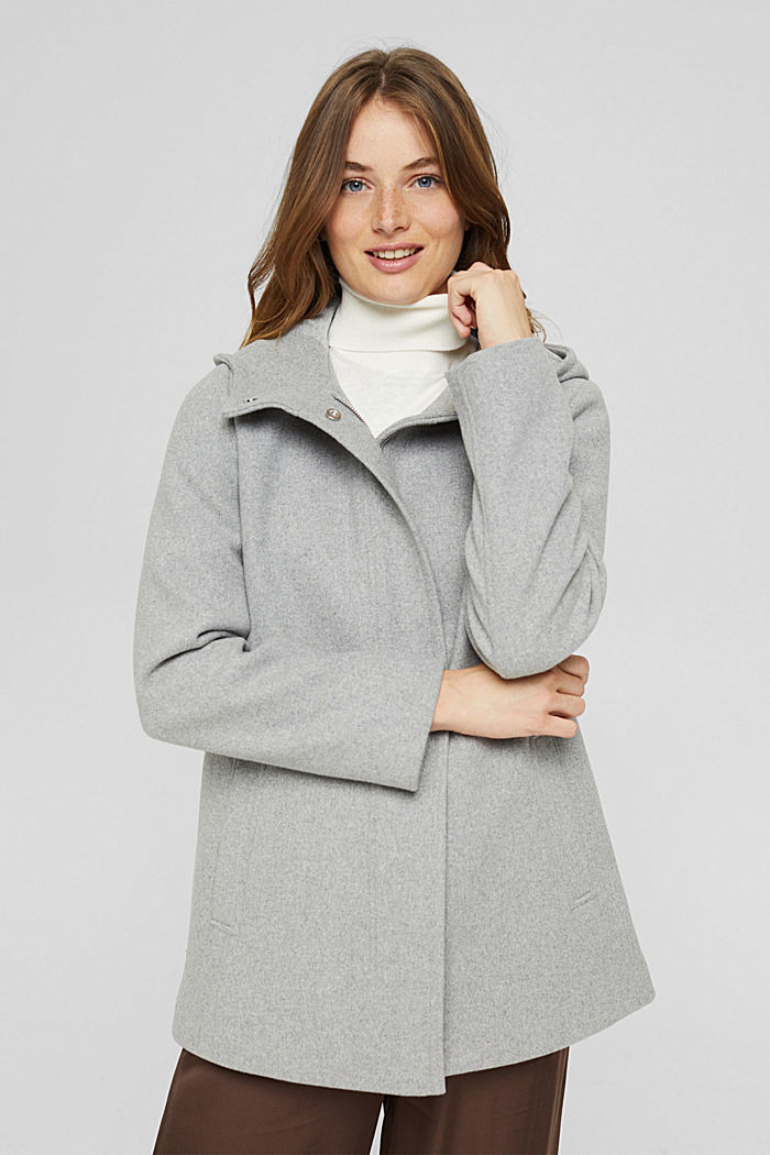 Con lana riciclata: giacca con cappuccio, LIGHT GREY, overview