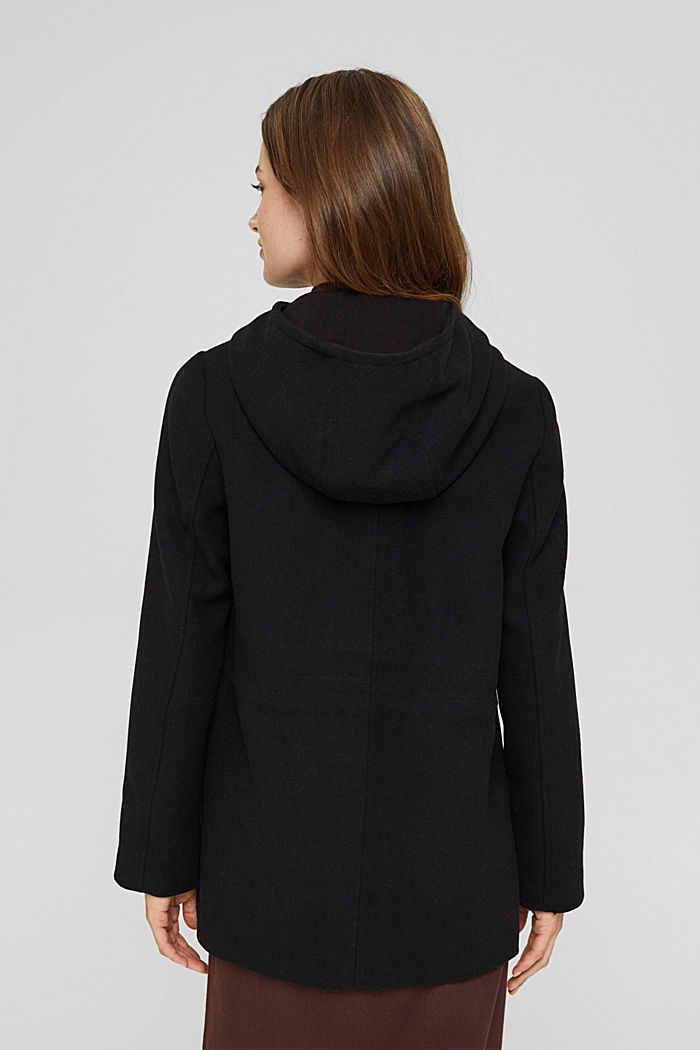 Kierrätettyä villaa: hupullinen takki, BLACK, detail image number 3