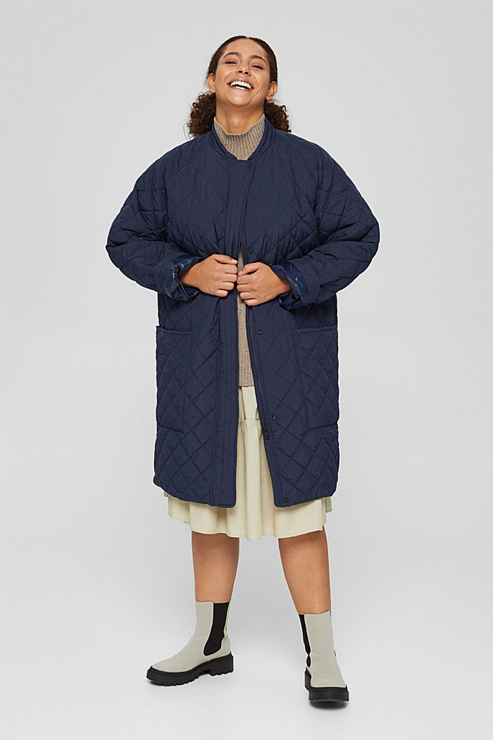 CURVY Recycelt: cappotto trapuntato oversize, NAVY, detail image number 1