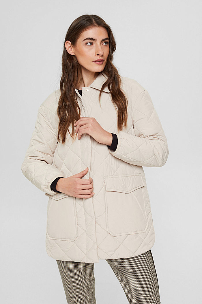 100% recycled: quilted jacket with large pockets, CREAM BEIGE, detail image number 0