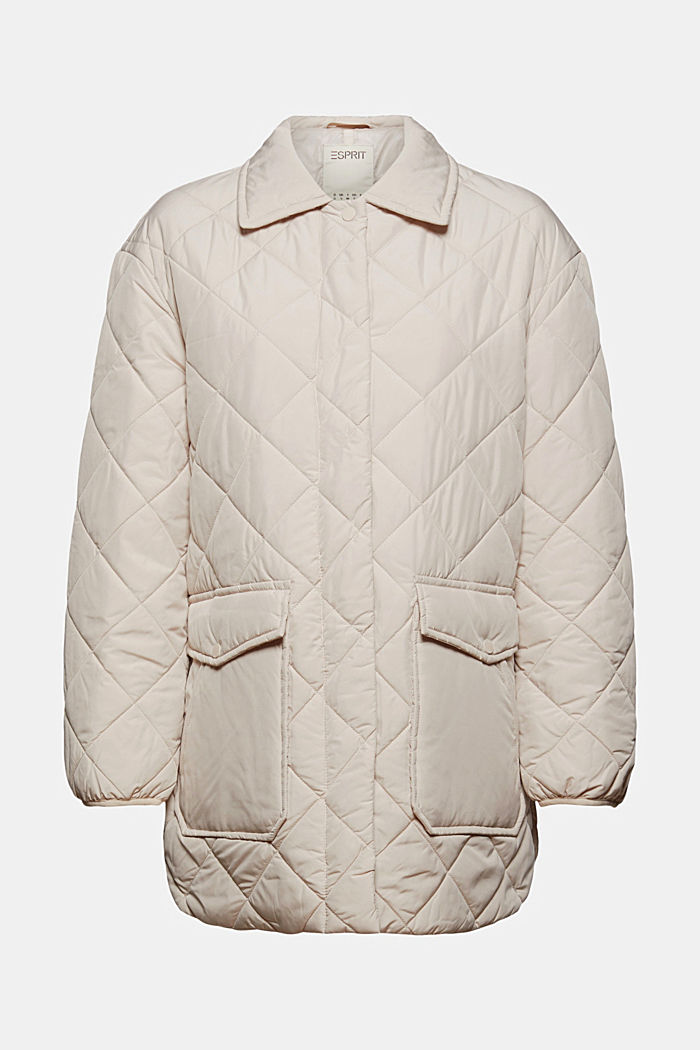 100% recycled: quilted jacket with large pockets, CREAM BEIGE, overview