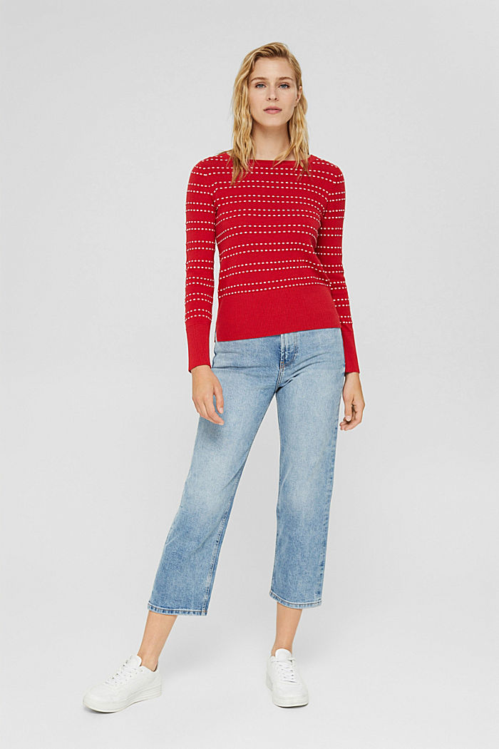 Bateau neckline jumper with embroidery, organic cotton blend, RED, detail image number 6