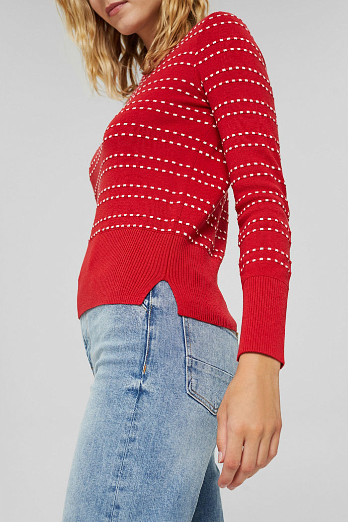 Bateau neckline jumper with embroidery, organic cotton blend, RED, detail image number 2